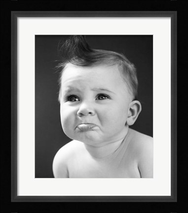 Framed 1940s Sad Baby With Pouting Lips Print