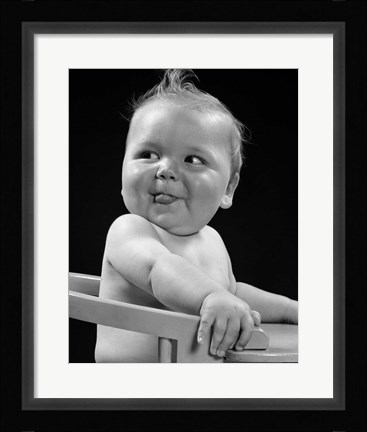 Framed 1950s 1940s Baby In High Chair Making Funny Facial Expression Print