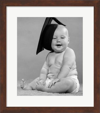 Framed 1950s Portrait Chubby Baby In Diaper Print