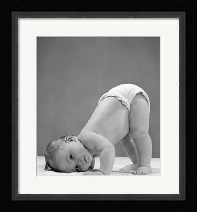 Framed 1950s Baby In Diaper With Cheek To Floor And Bottom In Air? Print