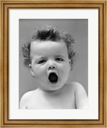 Framed 1940s Baby Close-Up Yawning Print