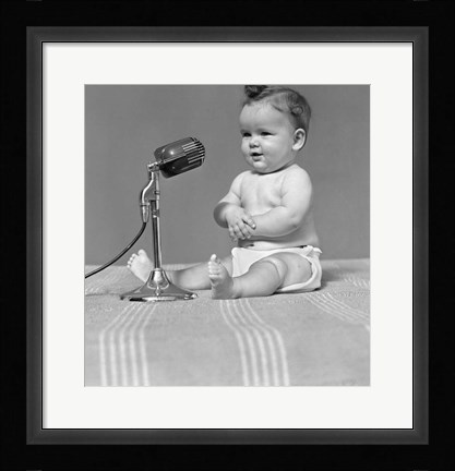 Framed 1940s Baby In Diaper With Microphone Studio Print