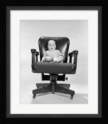 Framed 1960s Baby Sitting In Executive Office Chair Print
