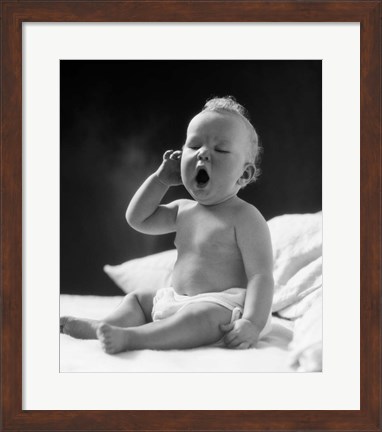 Framed 1930s Baby Sitting Up In Bed Sleepy Print