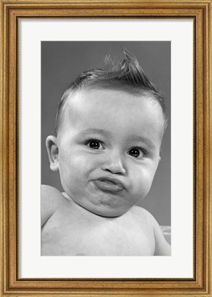 Framed 1950s Baby Making A Funny Face And Bronx Cheer Noise Print