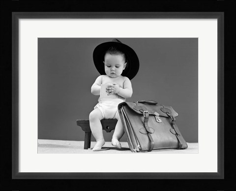 Framed 1940s Baby In Fedora Seated On Stool Print