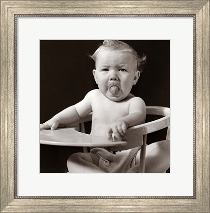 Framed 1930s 1940s Baby Sticking Tongue Out Print
