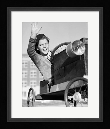 Framed 1940s 1930s Boy In  Soapbox Derby Print