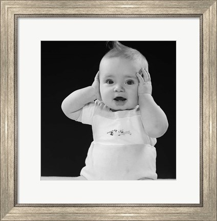 Framed 1950s Baby With Hands Up Print