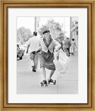 Framed 1960s 1970s A Shopping Bag Lady With Funny Facial Expression Print