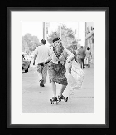 Framed 1960s 1970s A Shopping Bag Lady With Funny Facial Expression Print