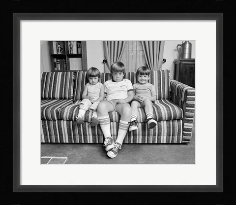 Framed 1970s Three Siblings Sitting On Couch Print