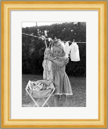 Framed 1940s 1950s Girl Gingham Dress Hanging Print