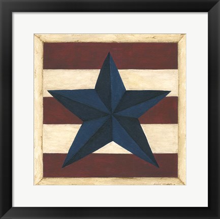 Framed Blue Star, Red Stripes Print