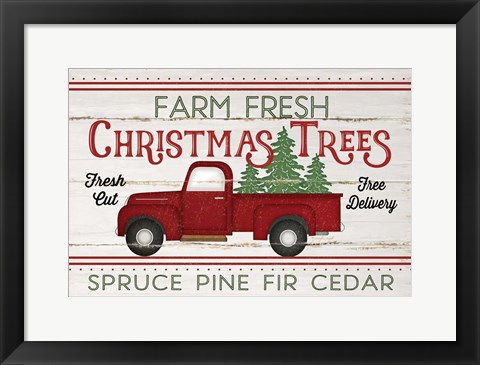 Framed Vintage Truck Farm Christmas Trees Print