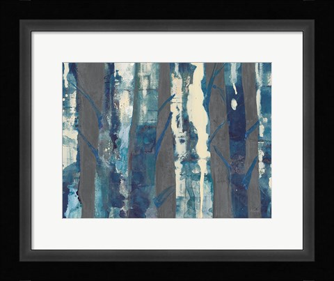 Framed Deep Woods III Indigo on Gray Print