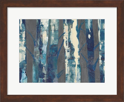 Framed Deep Woods III Indigo on Gray Print