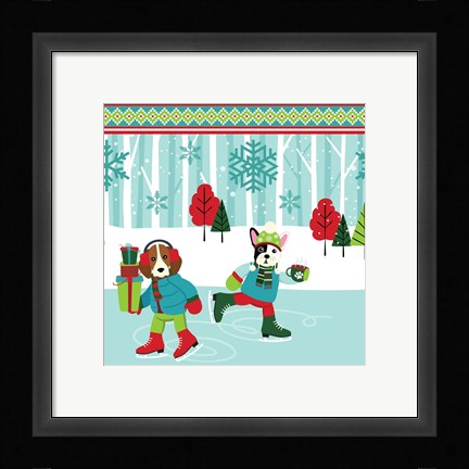 Framed Winter Pet Ice Skating Print