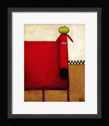 Framed Red Dog With Apple Print