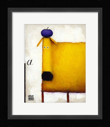 Framed Yellow Dog With Apple Print