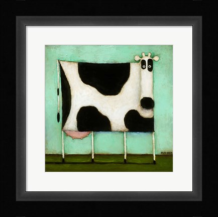 Framed Turquoise Cow Print