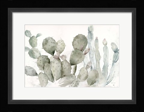 Framed Cactus Garden Landscape Black/White Print