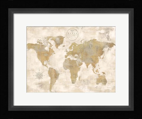 Framed Rustic World Map Cream No Words Print