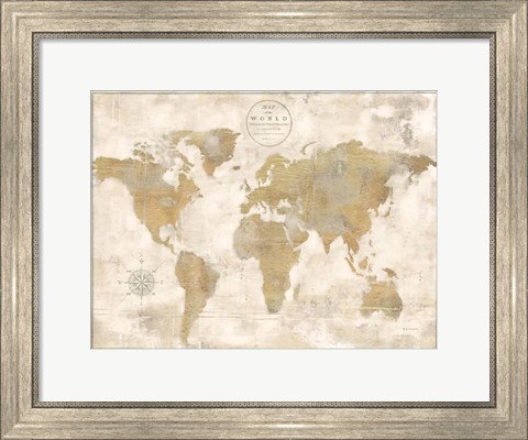 Framed Rustic World Map Cream No Words Print