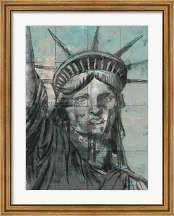 Framed Statue Of Liberty Charcoal Print