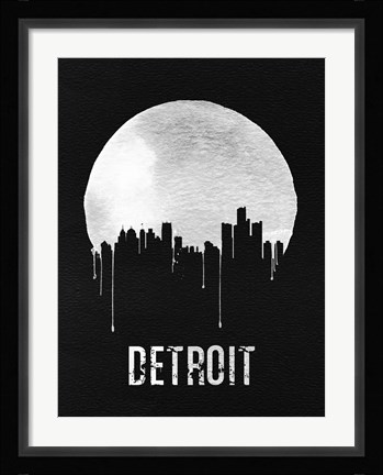 Framed Detroit Skyline Black Print