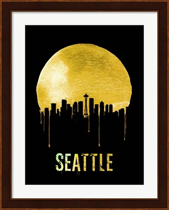 Framed Seattle Skyline Yellow Print