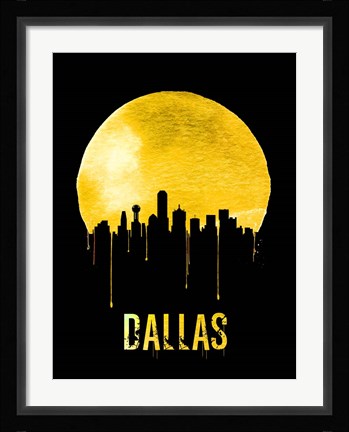 Framed Dallas Skyline Yellow Print
