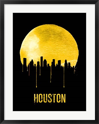 Framed Houston Skyline Yellow Print