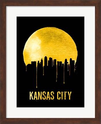 Framed Kansas City Skyline Yellow Print