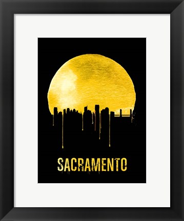 Framed Sacramento Skyline Yellow Print