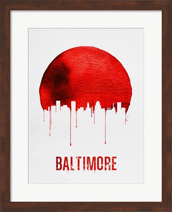 Framed Baltimore Skyline Red Print