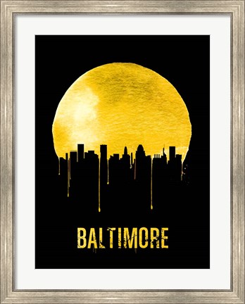 Framed Baltimore Skyline Yellow Print