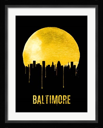 Framed Baltimore Skyline Yellow Print
