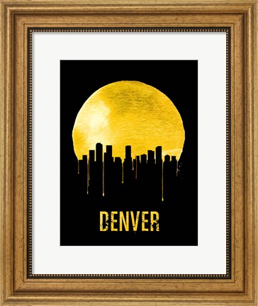 Framed Denver Skyline Yellow Print