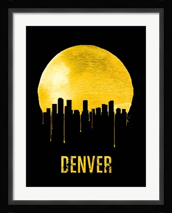 Framed Denver Skyline Yellow Print