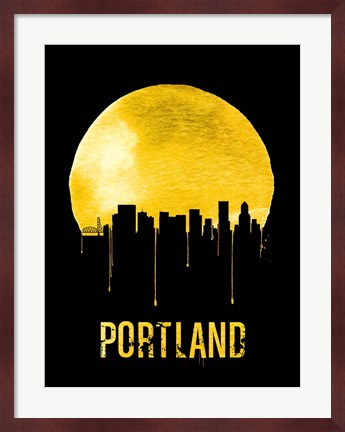 Framed Portland Skyline Yellow Print