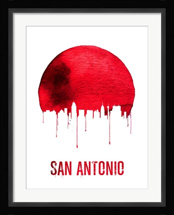 Framed San Antonio Skyline Red Print