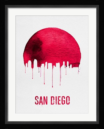 Framed San Diego Skyline Red Print