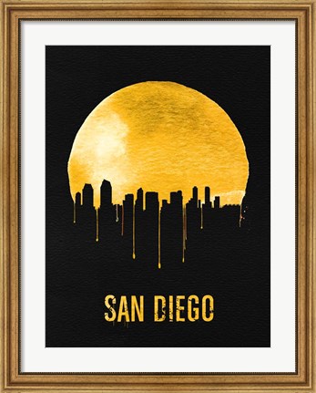 Framed San Diego Skyline Yellow Print