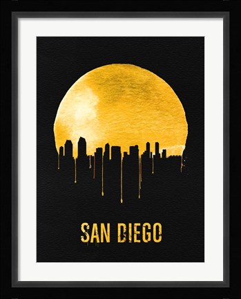Framed San Diego Skyline Yellow Print