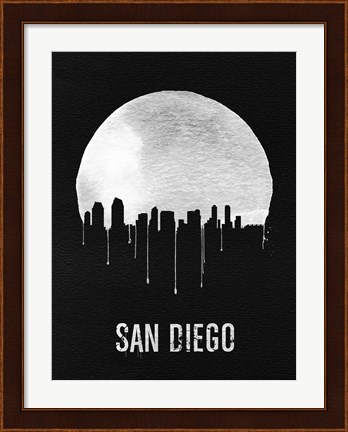 Framed San Diego Skyline Black Print