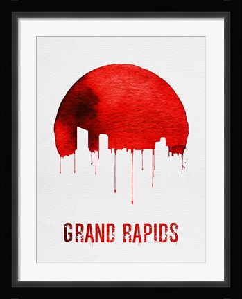 Framed Grand Rapids Skyline Red Print