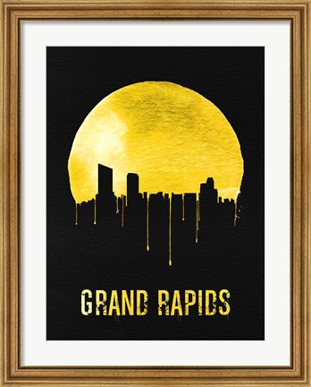 Framed Grand Rapids Skyline Yellow Print