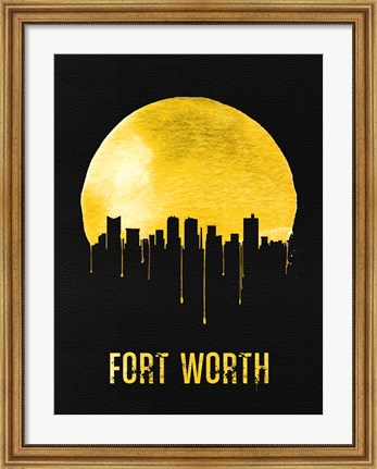 Framed Fort Worth Skyline Yellow Print