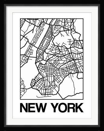 Framed White Map of New York Print